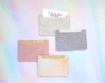 Pink Gold Card Wallet, Gold Hologram Leather ID Wallet, Violet Mini Wallet, Gold Business Card Holder, Gold Holographic Card Holder Wallet