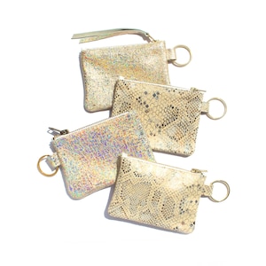 Bolsa de chaveiro iridescente dourada, porta-moedas de cobra, porta-moedas de ouro, bolsa pequena para chaveiro, bolsa para chaveiro dourada, carteira de cartão de crédito iridescente