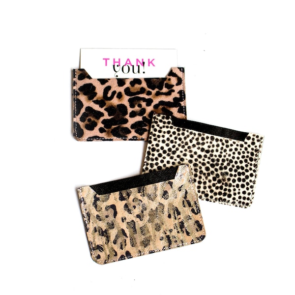 Leopard Leder EC-Karten Etui, Leder Visitenkartenetui, Dalmatiner Kreditkarten Hülle, Leopard Mini Kartenetui, Leder Mini Brieftasche