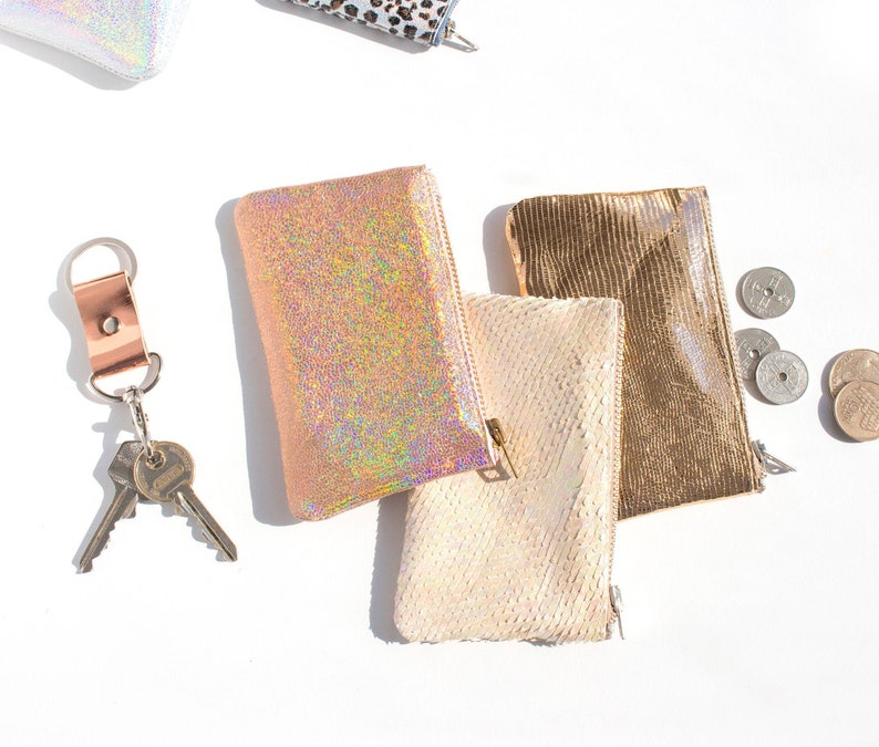 Small Leather Coin Pouch, Ivory Card Pouch, Iridescent Change Pu Small Leather Coin Pouch, Ivory Card Pouch, Iridescent Change Pu
