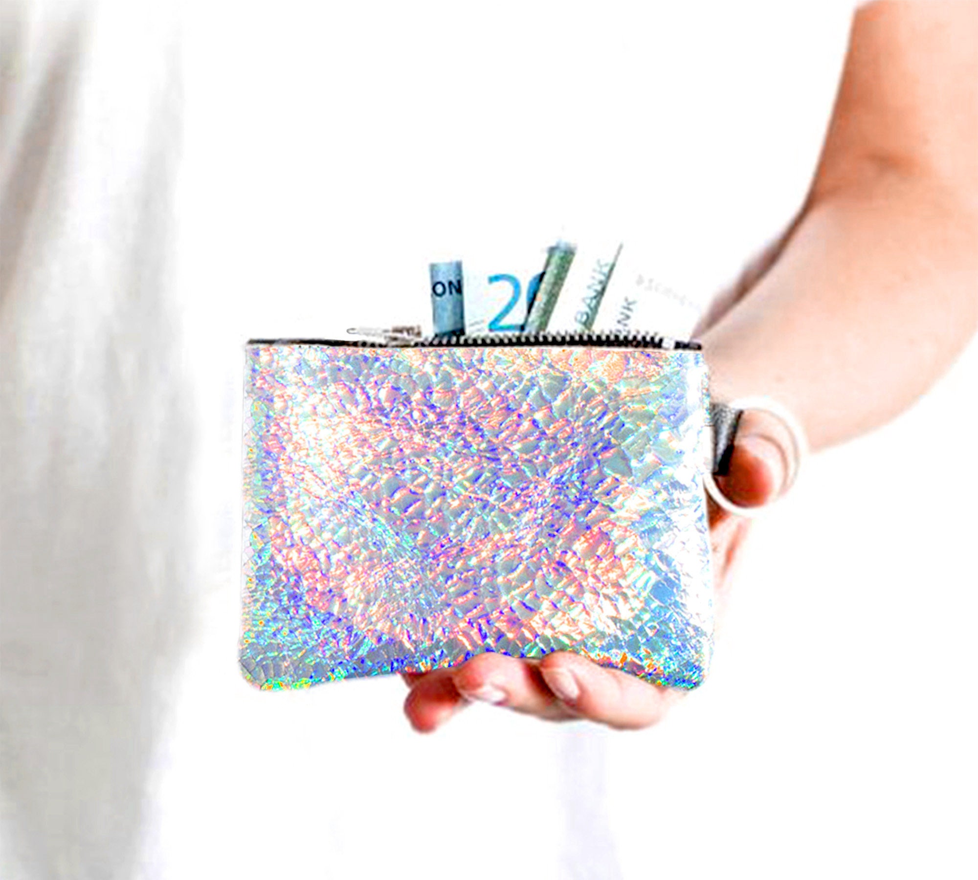 Tassen & portemonnees Tasjes & Miniportemonnees Hologram Coin Purse Silver Credit Card Wallet Holographic Keyring Pouch Iridescent Keychain Pouch Rainbow Key Pouch 