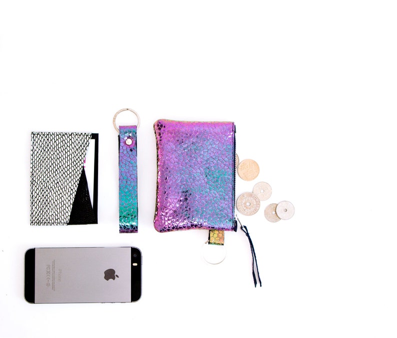 Gold Key Pouch Tiny Coin Purse Beige Calf Hair Zip Pouch Credit Card Wallet Dalmatian Coin Purse Copper Coin Pouch Small Keyring Pouch