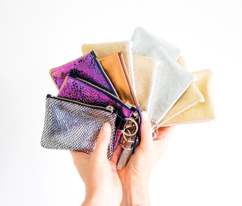 Gold Key Pouch Tiny Coin Purse Beige Calf Hair Zip Pouch Credit Card Wallet Dalmatian Coin Purse Copper Coin Pouch Small Keyring Pouch