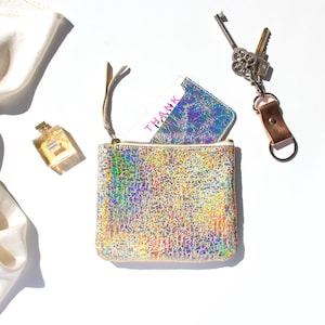 Irisierend Gold Leder Geldbörse, Gold Leder Portemonnaie, Gold Leder Geldbeutel, Gold Effekt Leder Täschchen, Glitzer Hologram Geldbeutel