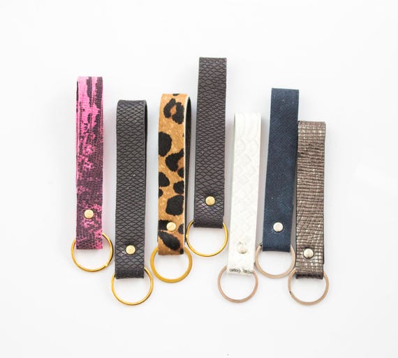 Leopard Leather Keyring, Pink Lizard Key Fob, Black Loop Leather Keyfob, Cheetah Key fob, Leather Key Loop, Calf hair Keychain