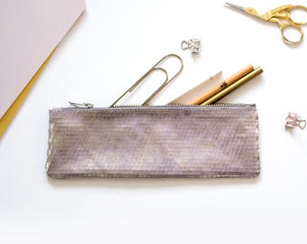 Violet iridescent Pencil Case, Purple Silver Pen Pouch, Slim Leather Zipper Bag, Geometric Iridescent zipper pouch, minimalist leather pouch