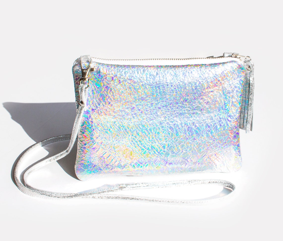 Holographic leather bag Iridescent Crossbody bag Opal Etsy