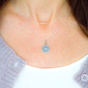 Norse Viking Helm of Awe Necklace, Aegishjalmur Pendant Silver, Viking Compass Jewelry, Norse Vegvisir Jewelry, Helm of Terror Pendant