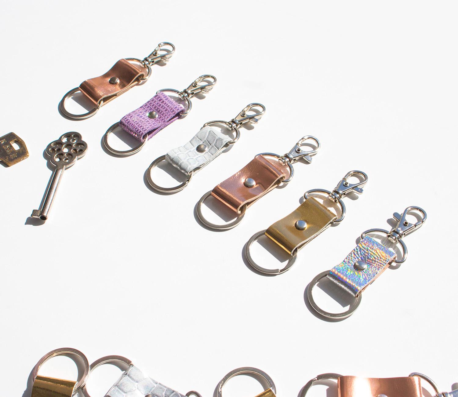 Leather Key Fob, Gold Leather Keychain, Copper Key Chain With Swivel ...