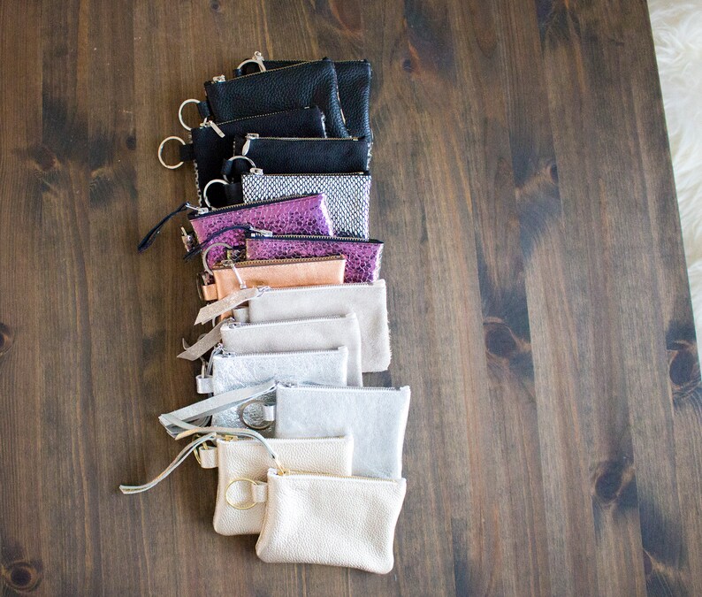 Gold Key Pouch Tiny Coin Purse Beige Calf Hair Zip Pouch Credit Card Wallet Dalmatian Coin Purse Copper Coin Pouch Small Keyring Pouch