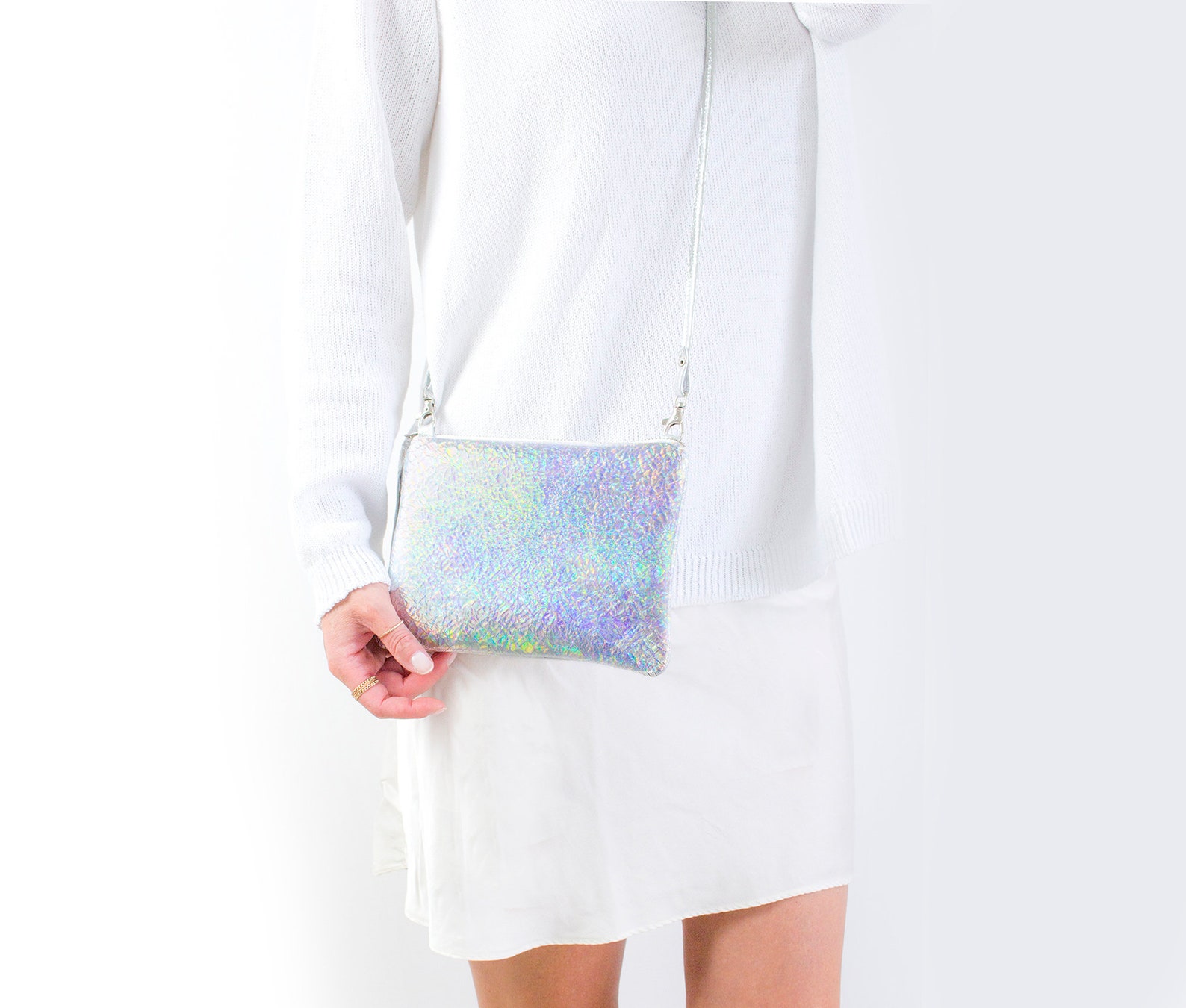 Holographic leather bag Iridescent Crossbody bag Opal Etsy