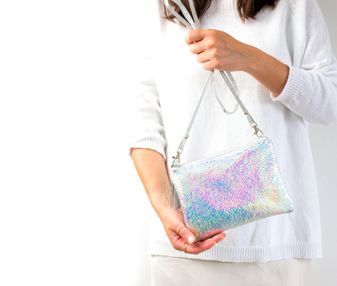 Holographic leather bag Iridescent Crossbody bag Opal Etsy