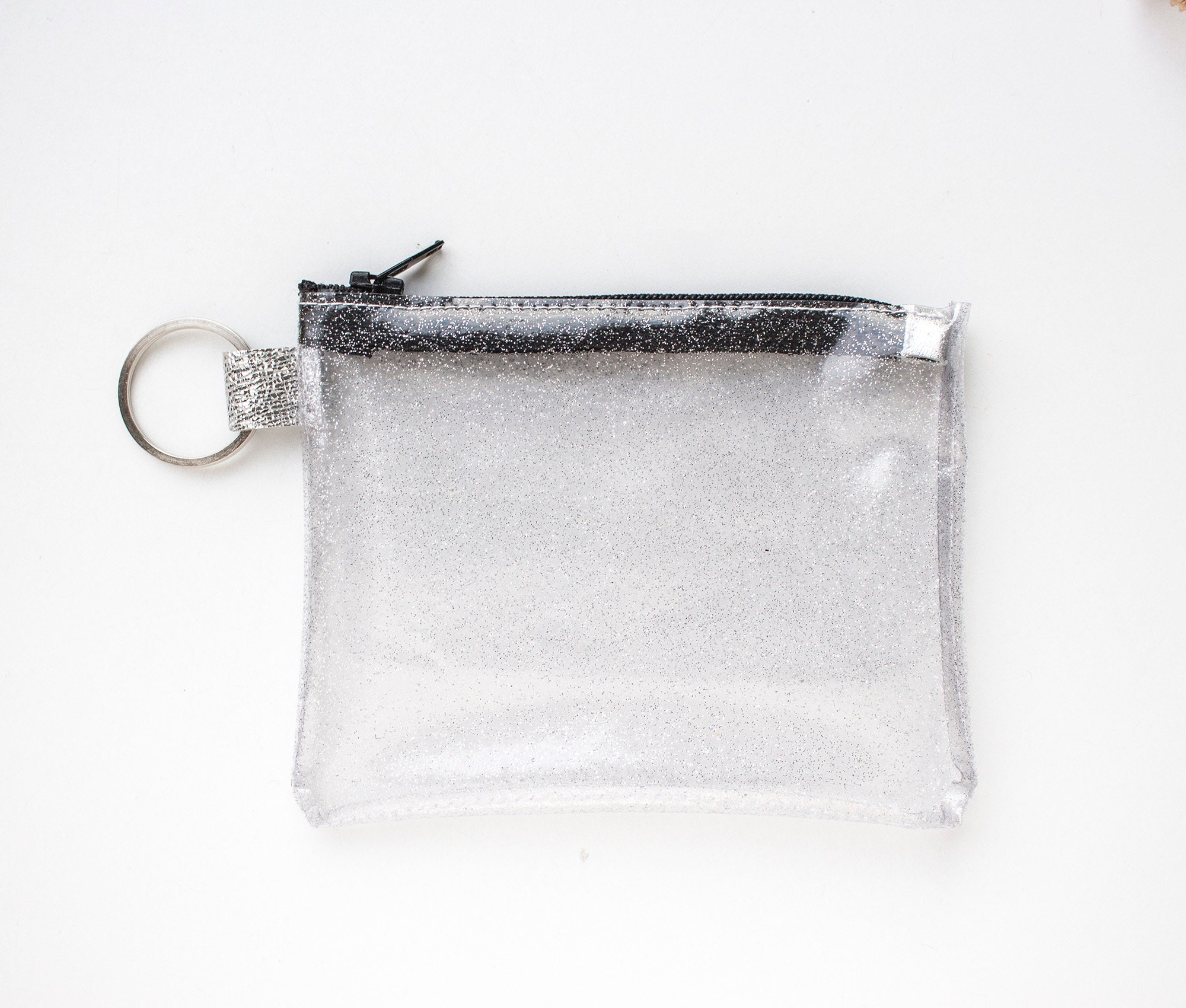 Transparent Keyring Zip Pouch, Plastic Zipper Pouch, Clear Glitter