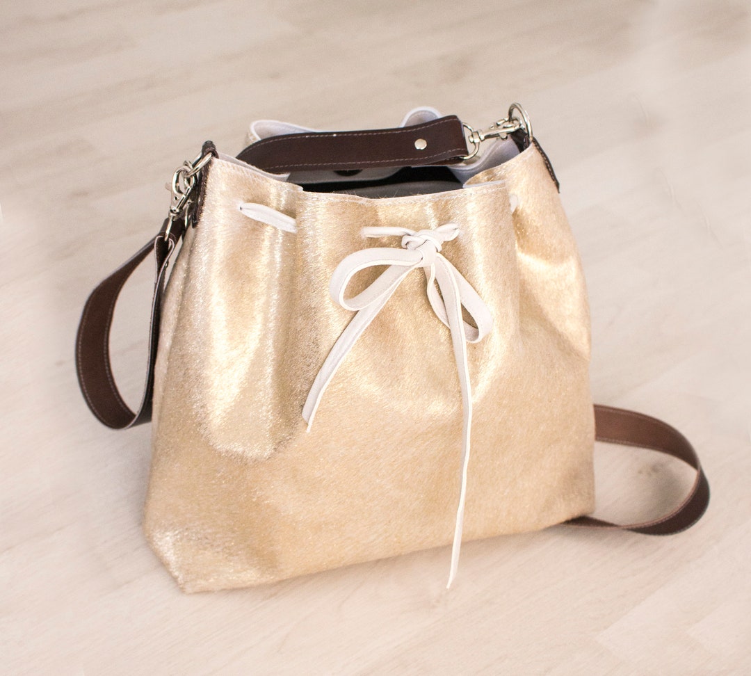 Beige Calf Hair Bucket Bag Beige Fur Leather Shoulder Bag Etsy