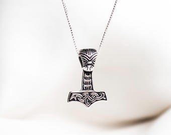 925 zilveren Mjolnir-hangerketting, dubbelzijdige Mjölnir-ketting, zilveren Thor's Hammer Trinity-sieraden, dondergod Viking Warrior Mjölnir