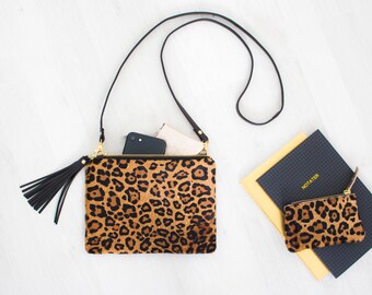STYLISHE LEO CROSS OVER BAG BAUCH GÜRTEL TASCHE ECHTES LEDER FELL LEOPARD BRAUN STYLISHE LEO CROSS OVER BAG BAUCH GÜRTEL TASCHE ECHTES LEDER FELL LEOPARD BRAUN