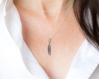 Silver Feather Necklace, 925 Sterling Silver Feather Pendant, Celestial Feather Jewelry, Bird Feather Pendant Jewelry