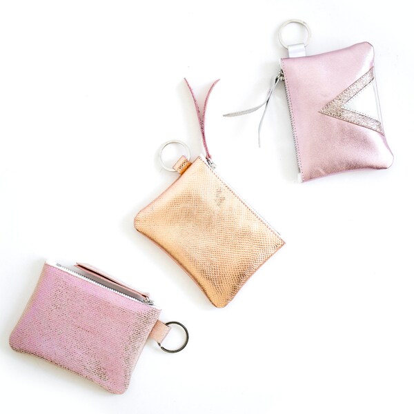 Rosegold Change Purse, Tiny Coin Purse, Pink Coin Purse, Mini Keyring Pouch, Rose Gold Keychain Pouch, Credit Card Wallet, celestial purses