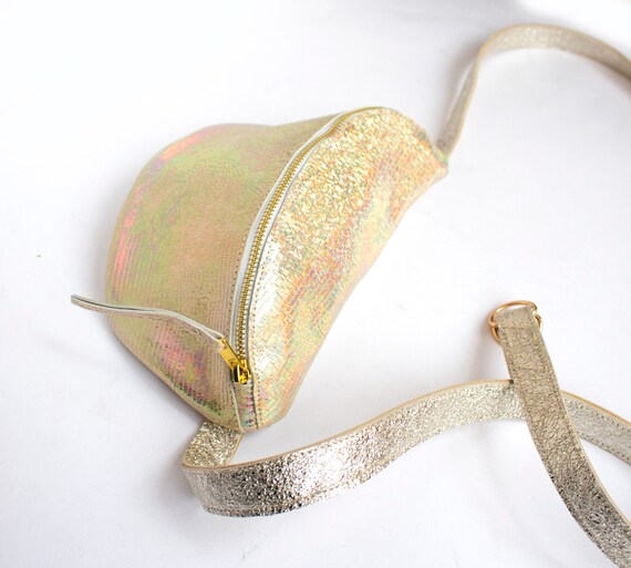 Gold Holographic Leather Hip Bag Gold Glitter Bum Bag Iridescent Fanny Pack Gold Banana Bag Small Crossbody Gold Iridescent Belt Bag Etsy