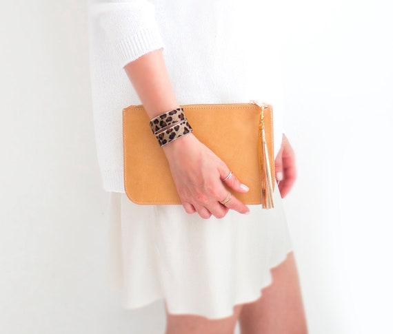 Tan Leather Clutch Minimalist Leather Evening Bag Classic - Etsy