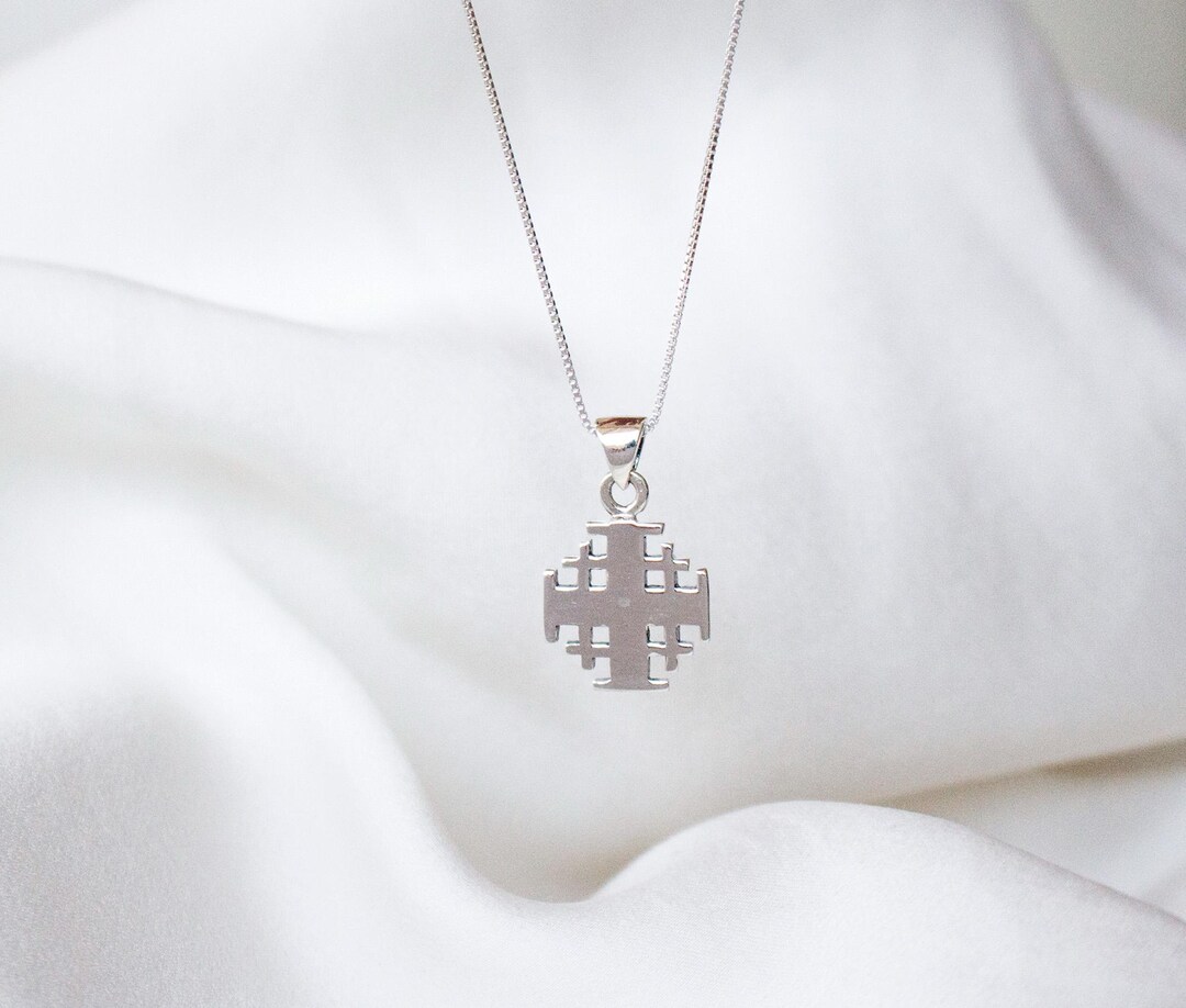 Silver Crusader Cross Necklace, Jerusalem Cross Jewelry, Holy Land