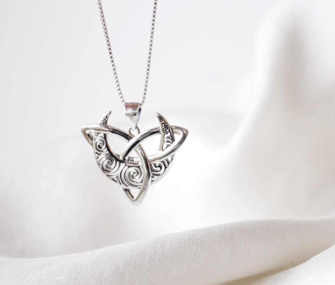 Silver 925 Celtic Crescent Moon Pendant Necklace, Silver Celtic Trinity ...