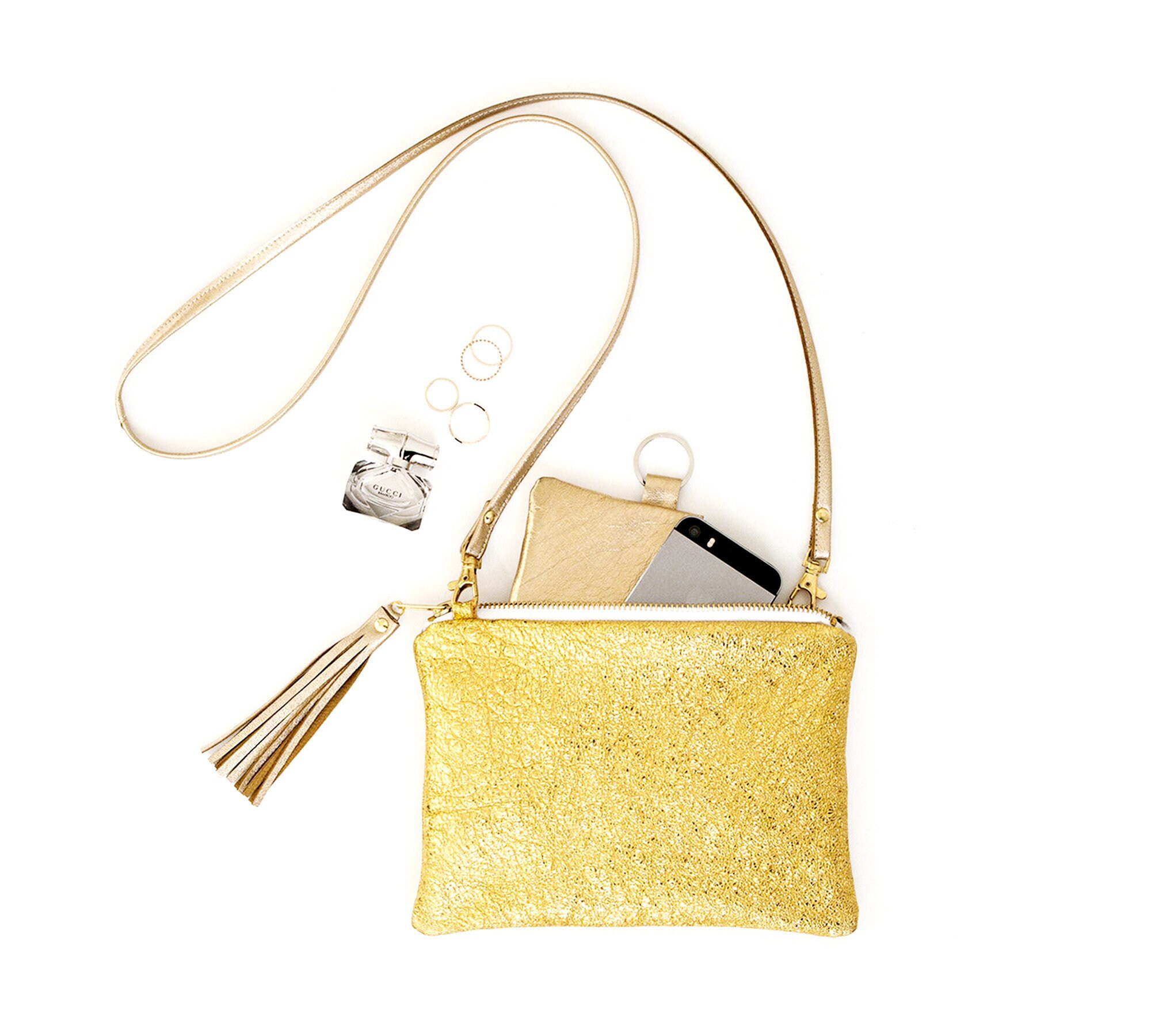Gold Crossbody Bag Gold Leather Shoulderbag Yellow Gold Etsy