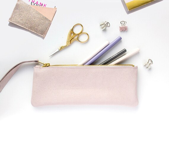 Pastel Pink Leather Pencil Case, Pastel Pen Pouch, Back to School