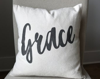 Grace, Pretty Script - Natural Canvas Pillow