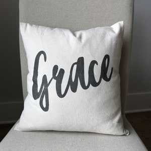 Grace, Pretty Script - Natural Canvas Pillow