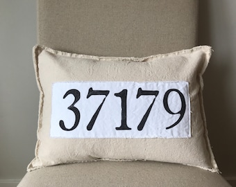 Custom Zip Code - Natural and White Canvas Layered Pillow - Personalized to Your Area