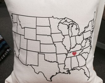 USA Silhouette - USA Outline - Heart Over Your State - Natural Canvas Pillow