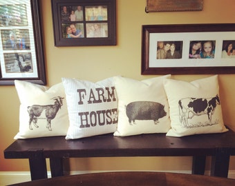 Farmhouse Animal Pillow, Natural Canvas, Pick One