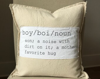 Boy Definition Pillow - Natural Canvas Nursery Decor (17")
