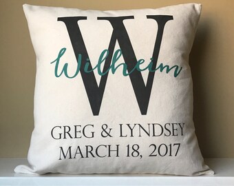 Custom Wedding Pillow – Personalized Family Initial Canvas Pillow