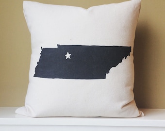Tennessee Silhouette - Star Over Nashville - Choose a City - Custom State Pillow