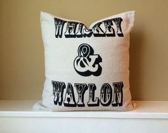 Whiskey & Waylon - Country Music Inspired - Natural Canvas Pillow