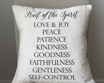 Fruit of the Spirit - Spiritual Attributes - Scripture - Natural Canvas Pillow
