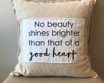 Frayed Canvas Pillow – 'Good Heart' Sentiment, Layered Design