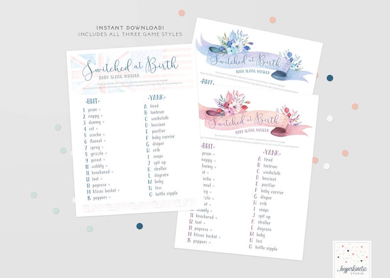 Switched at Birth British Baby Slang Shower Game Tea Party Etsy