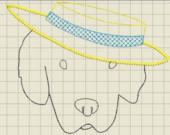 Patrón de bordado de máquina de perro, múltiples archivos, Terranova, estacional, verano, sombrero de paja