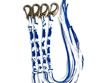 TZITZITS with CLIPS 4pcs Tzitzits Traditional Blue White Antique brassclip Tzitzits YHWH (10-5-6-5) Knotted for accuracy, Torah Fringe Tzits