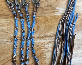 TZITZITS with clips Light Blue-Tan-Brown-Tzitzits YHWH (10-5-6-5) Knotted for accuracy, Torah Fringe Tzits