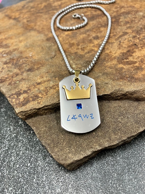 King of Israel necklace, Israel in Paleo Hebrew Stainless steel and gold plated blue stone, Israel in Paleo Hebrew letters