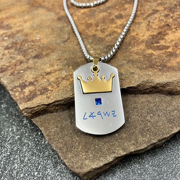 King of Israel necklace, Israel in Paleo Hebrew Stainless steel and gold plated blue stone, Israel in Paleo Hebrew letters