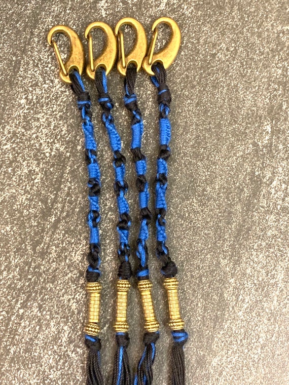 Black Tzitzit Set of 4 Bronze GOLD Torah Scroll tzitzit with snaps, belt loop clip, Torah Scroll Bible tassels Torah Messianic Jewish Hebrew