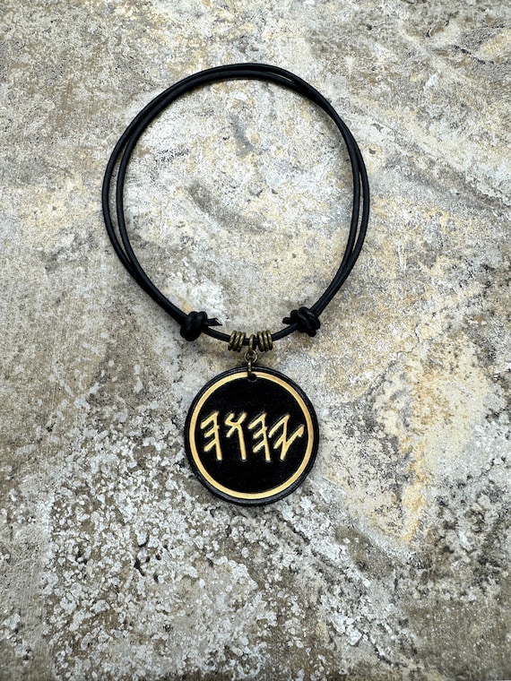 YHWH Necklace, Paleo Hebrew Name of YAHUAH (YHWH) Hand-tooled leather pendant
