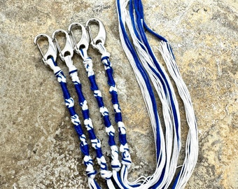 TZITZITS with CLIPS 4pcs Traditional Blue White Messianic Tzitzits YHWH (10-5-6-5) Knotted for accuracy, Torah Fringe Tzits