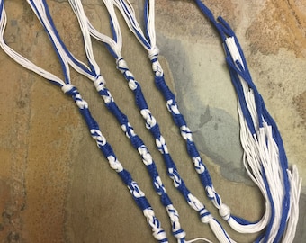 Tzitzit set of 4 Traditional blue and white cotton tzitzits YHWH (10-5-6-5) Knotted for accuracy, knotted loops, Torah Fringe tzits
