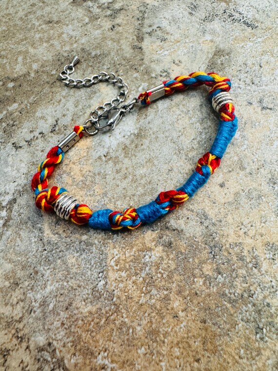 Tzitzit bracelet, royal colors of red, yellow, and ocean blue